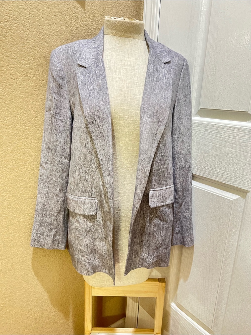 BCBGeneration Grey Linen Blend Open Front Blazer Jacket XS Lightweight Workwear
